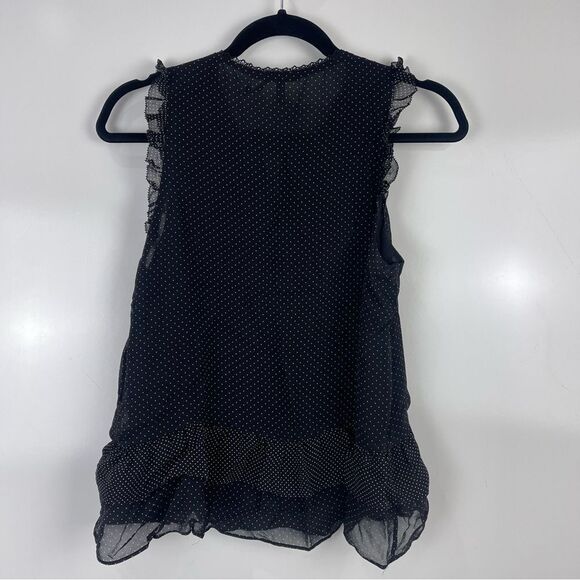 Joie Black Polka Dot Sleeveless Ruffle Blouse 100% Silk Women's Size Small - Picture 3 of 9